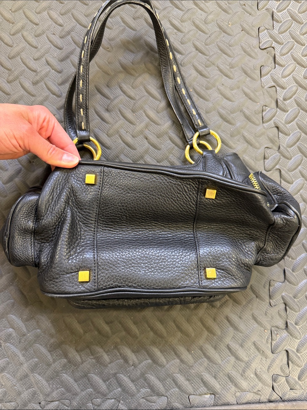 Sigrid Olsen Black Leather Shoulder Bag with Gold Accents - Picture 8 of 11